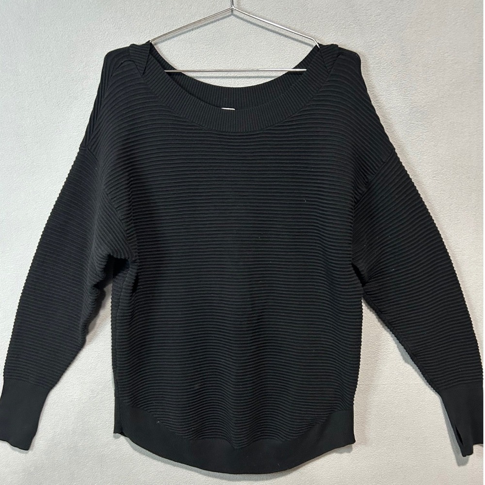 OFFLINE by Aerie Sweater Medium Black Ribbed Crewneck Pullover Lounge Comfy Fall